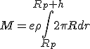 M=e\rho\int_{R_p}^{R_p +h} 2\pi R dr